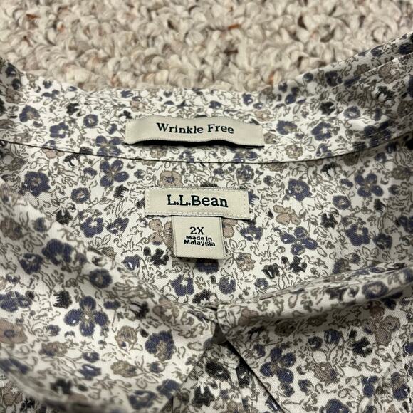 LL Bean Wrinkle Free Button Down Shirt Sz 2X Floral Blue Gray Casual Preppy - Picture 2 of 6
